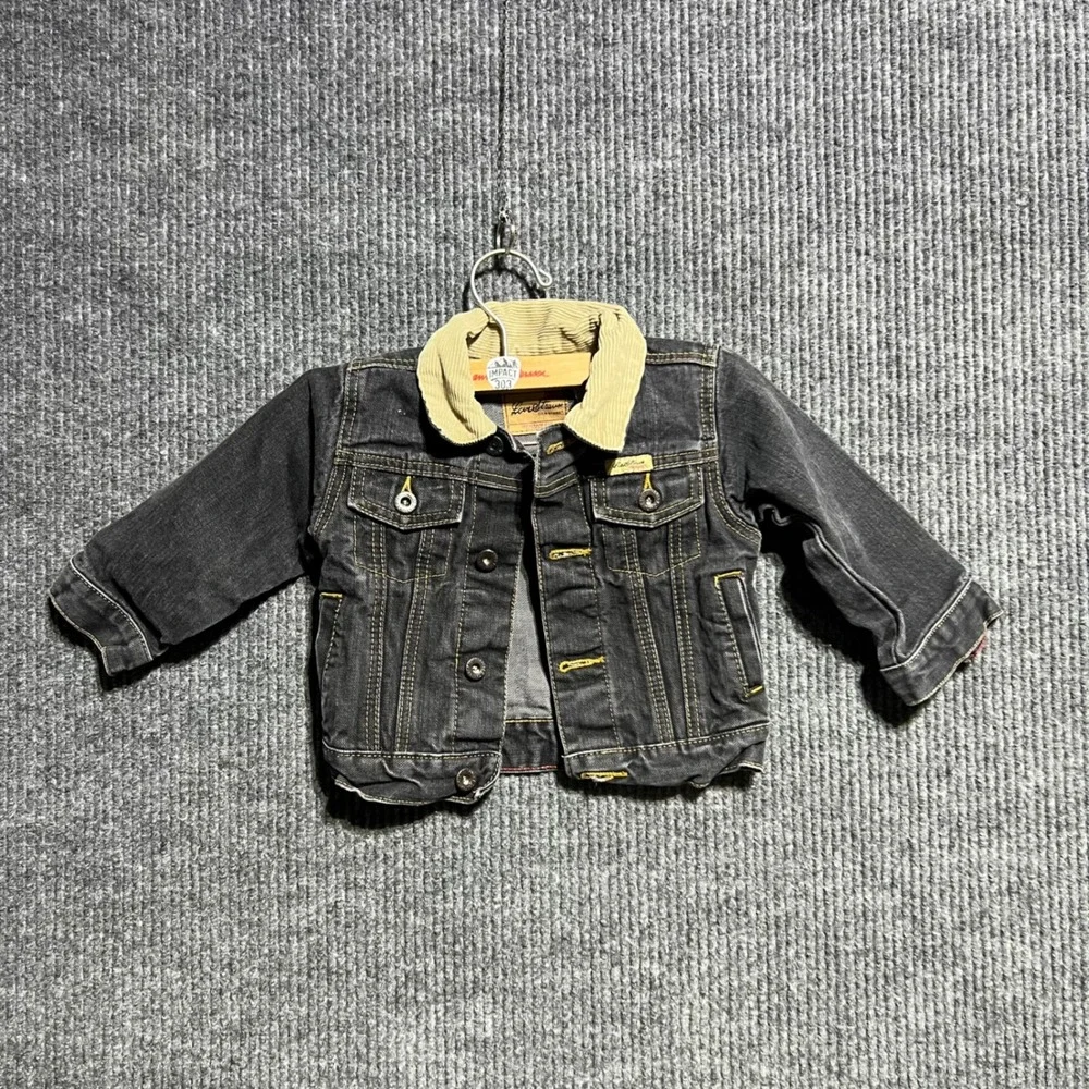 Levi Strauss Denim Jacket Boys 18M Black Corduroy Collar Trucker Signature